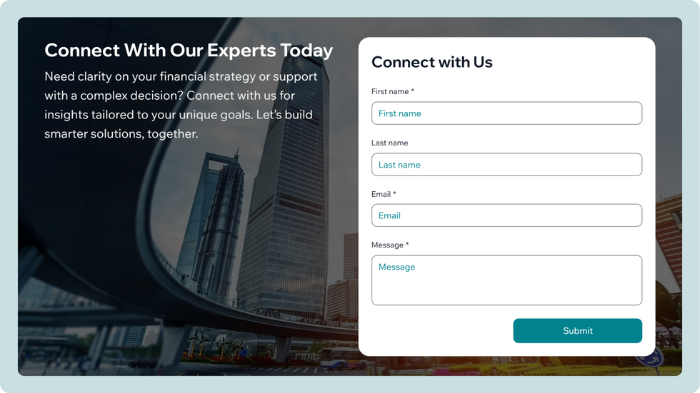 Financial Services Template, wix studio template, Contact page