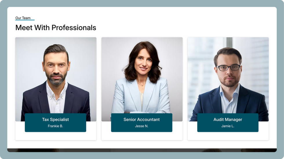 Accounting Services Template, wix studio template, Meet out Team page