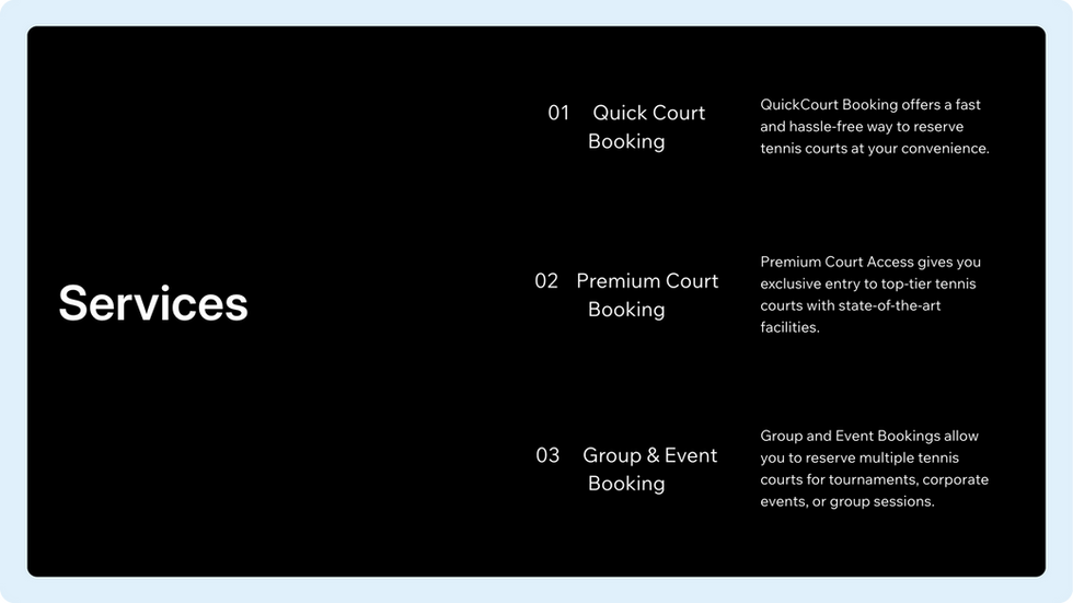 Tennis Club Template, wix studio template, Service page