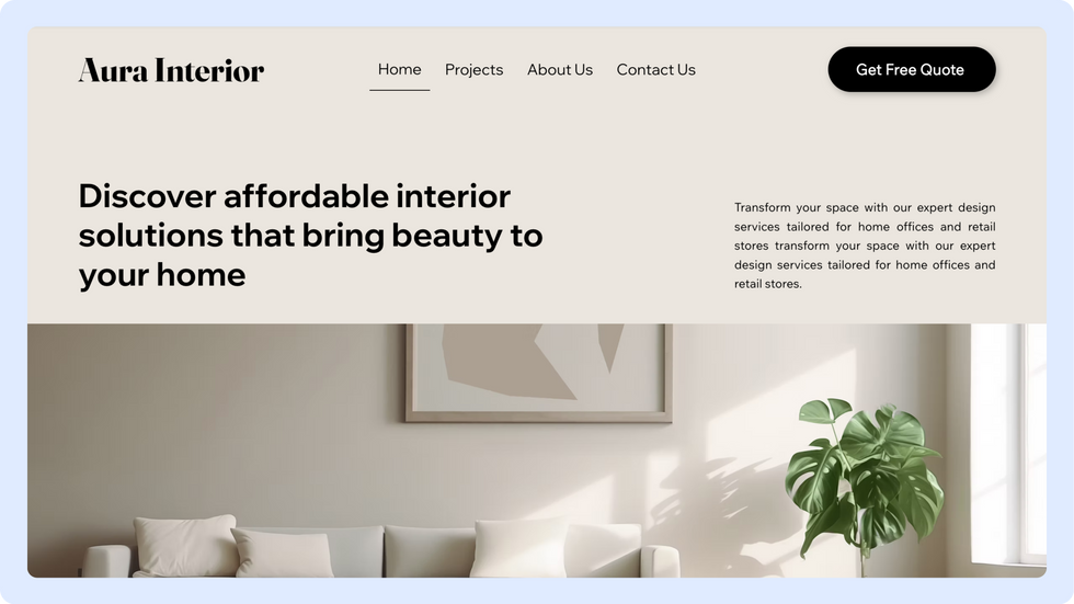 Interior Design Template, wix studio template, Home page