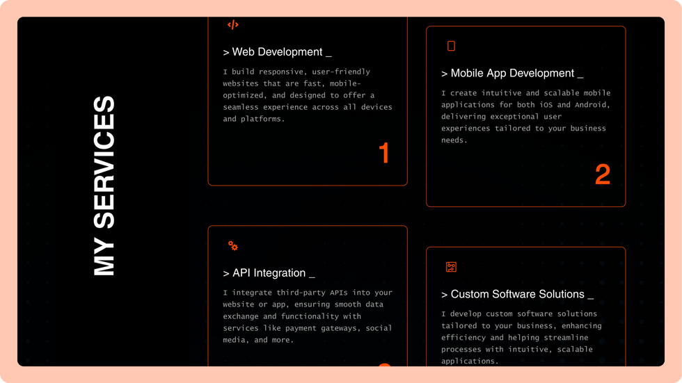 Developer Portfolio Template, wix studio template, Services page