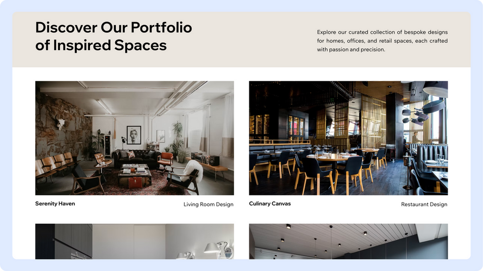 Interior Design Template, wix studio template, Portfolio page