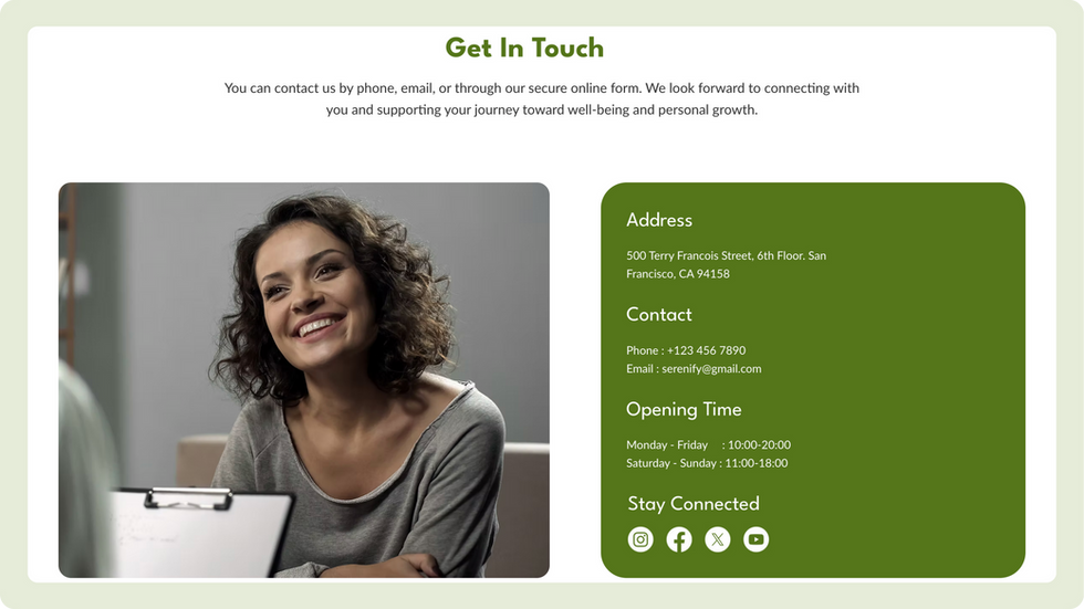 PsychologistTemplate, wix studio template, Contact page