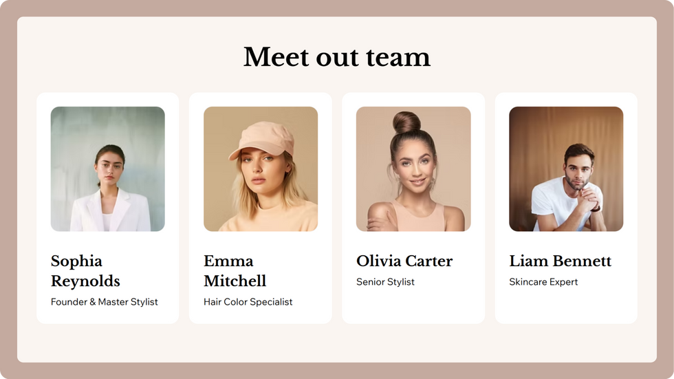 Beauty Salon Template, wix studio template, Team page