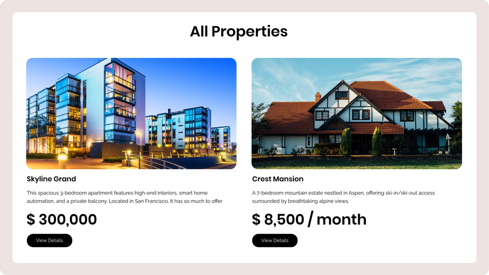 Real Estate Template, wix studio template, Properties page