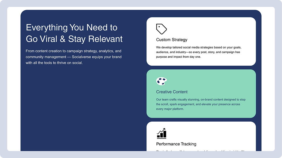 Social Media Agency Template, wix studio template, Services page