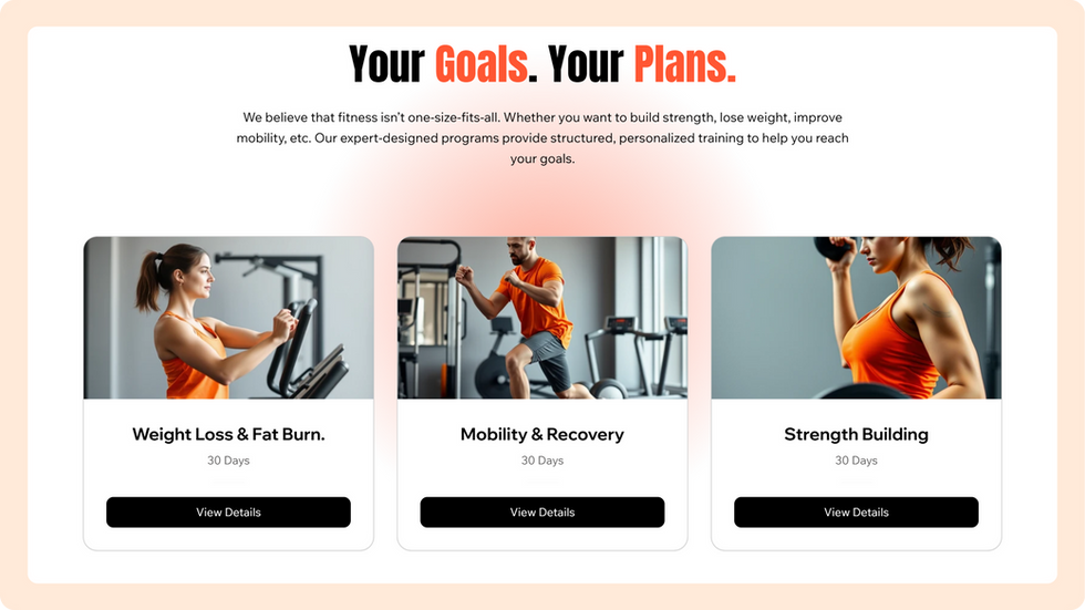 Fitness Coaching Template, wix studio template, Programs page