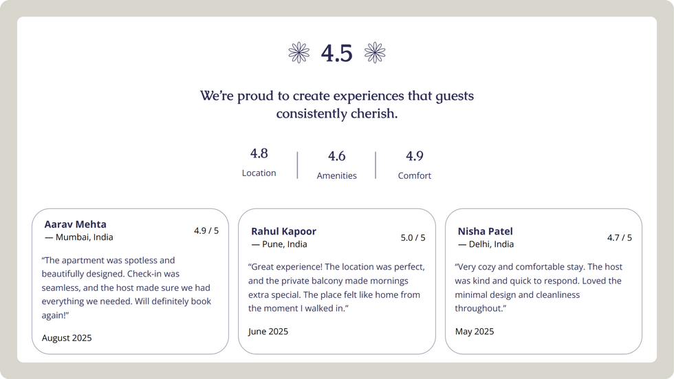 Home Rental Template, wix studio template, Testimonial page