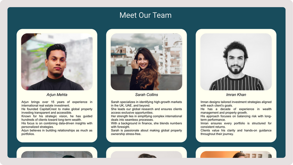 Investment Firm Template, wix studio template, Meet our Team page