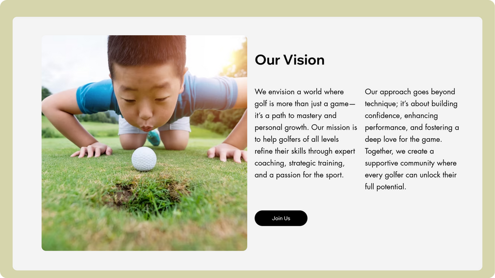 Golf Coaching Template, wix studio template, Vision page