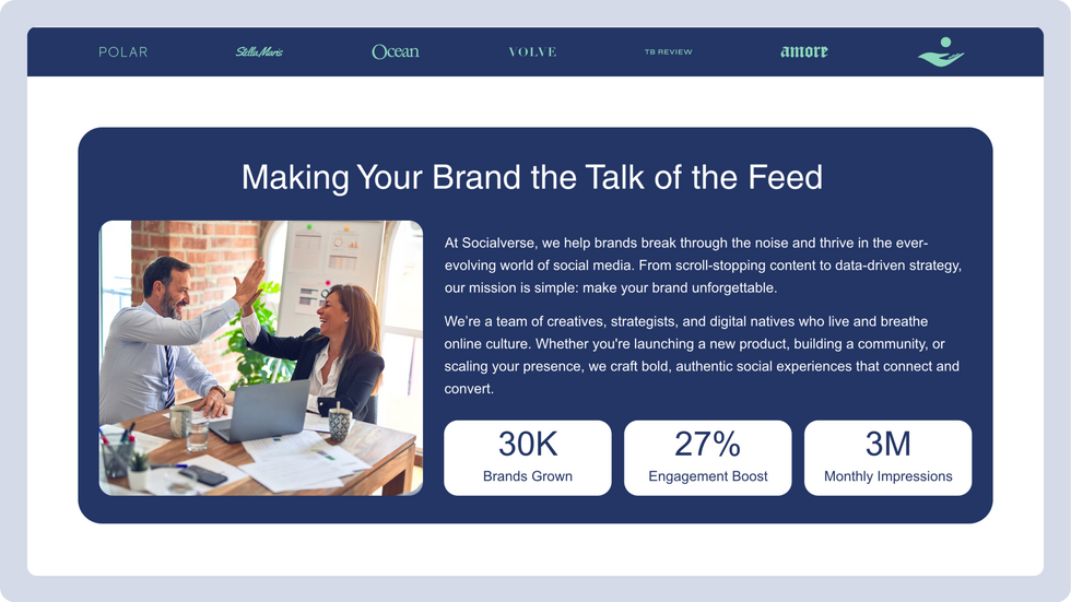 Social Media Agency Template, wix studio template, About page