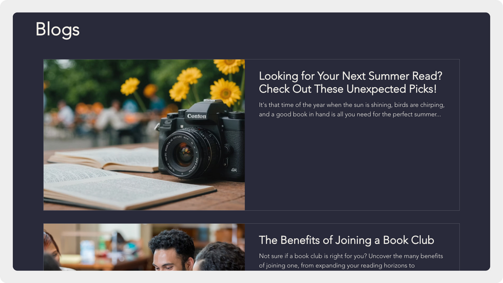 Reading community template, wix studio template, Blogs page
