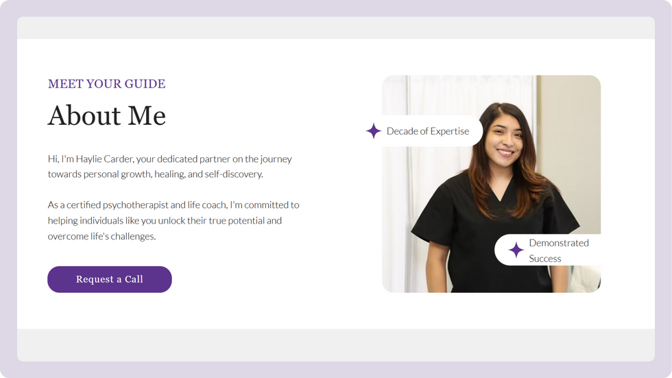 Life Coach Template, wix studio template, About Guide page