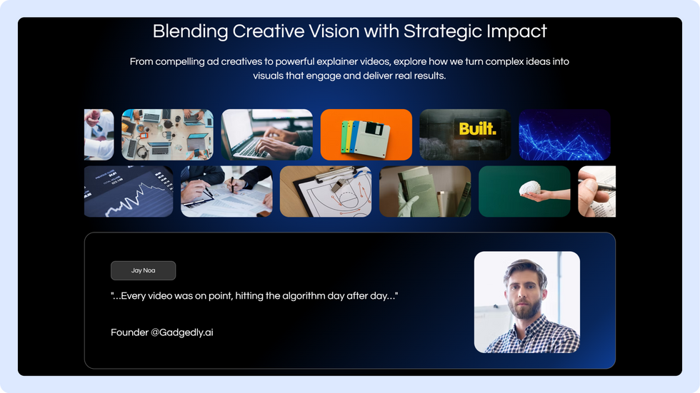 Video Solutions Template, wix studio template, Testimonials page