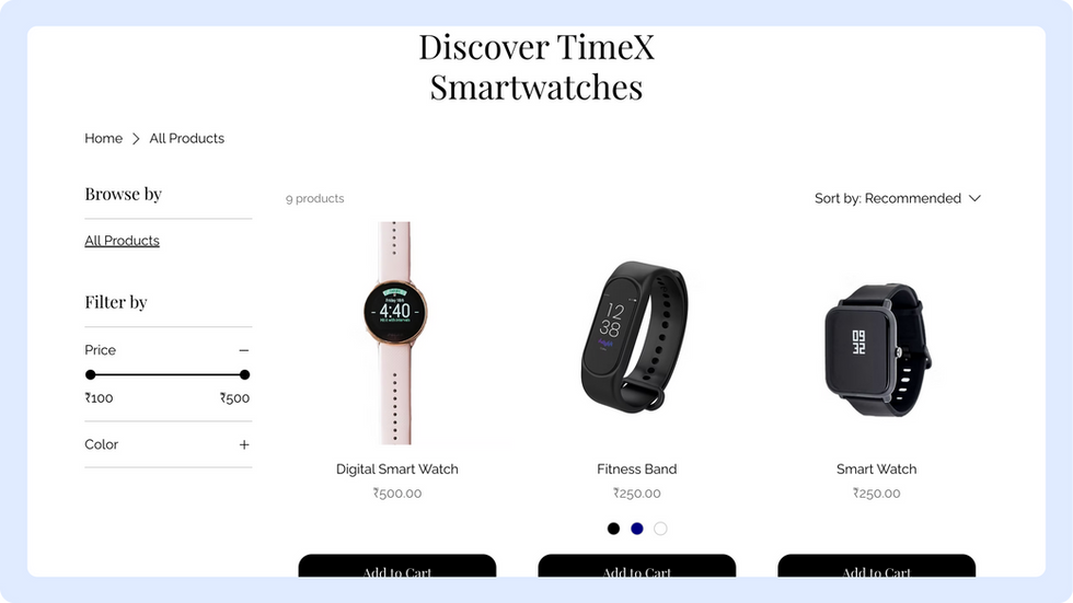 Watch Store template, wix studio template, Products page