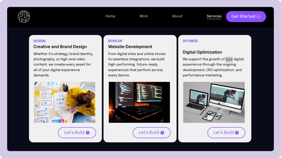 Marketing Agency Template, wix studio template, Services page