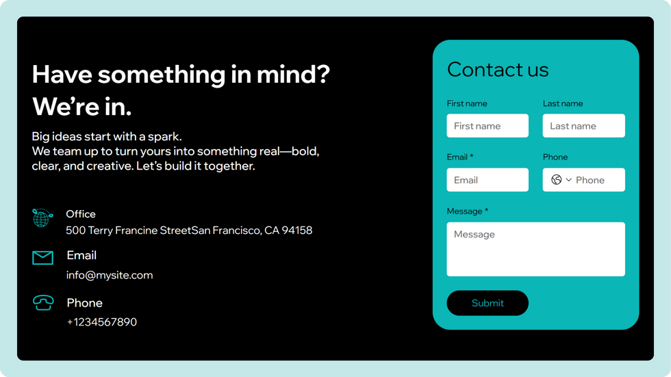 Creative Studio Template, wix studio template, Contact page