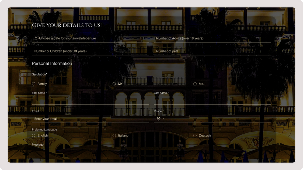 Hotel Template, wix studio template, Contact page