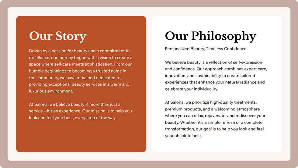 Beauty Salon Template, wix studio template, About page