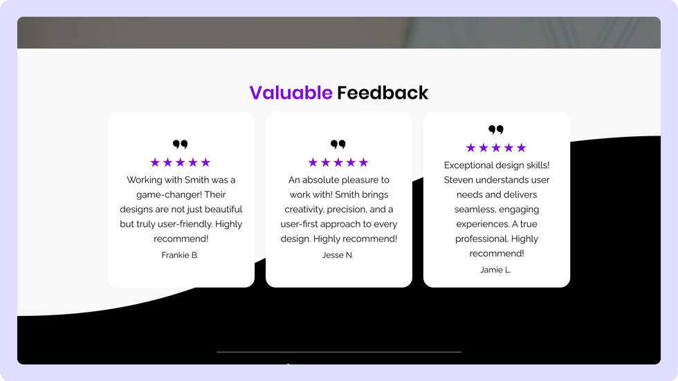 Creative Portfolio Template, wix studio template, Testimonials page