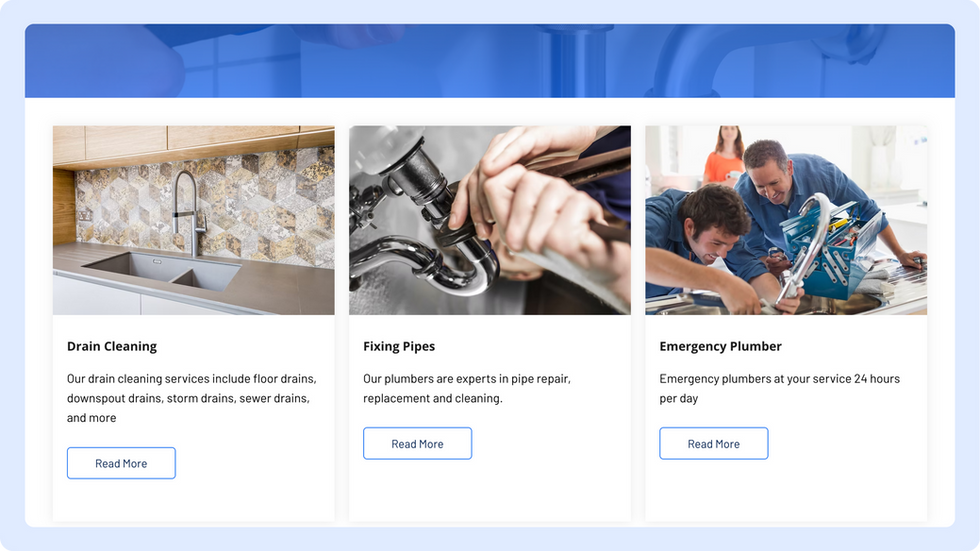 Plumbing services template, wix studio template, Services page