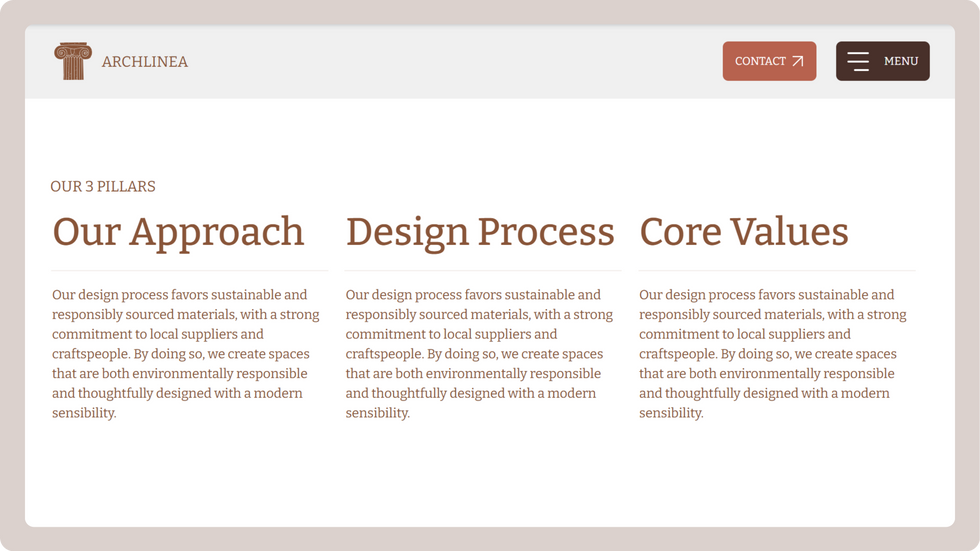 Architecture Studio Template, wix studio template, Our Pillars page