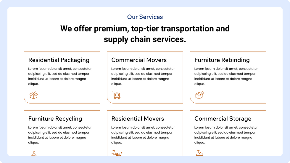 Packing Services Template, wix studio template, Services page