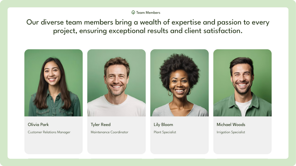landscaping template, wix studio template, our team page