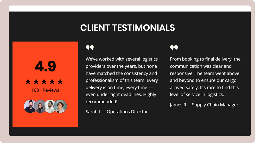 Logistics Company Template, wix studio template, Testimonial page