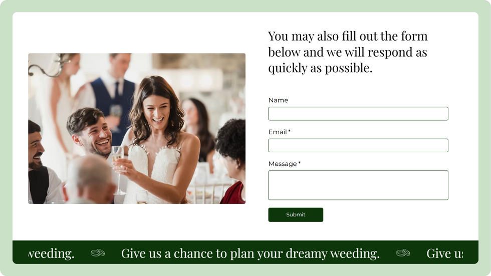 Wedding Planners Template, wix studio template, Contact page
