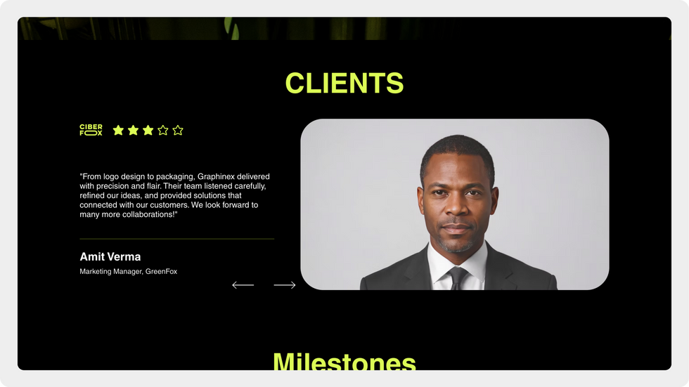 Graphic Design Agency Template, wix studio template, Testimonials page
