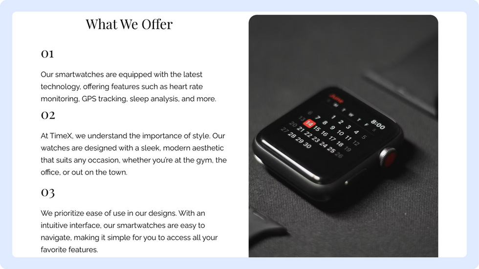 Watch Store template, wix studio template, Features page
