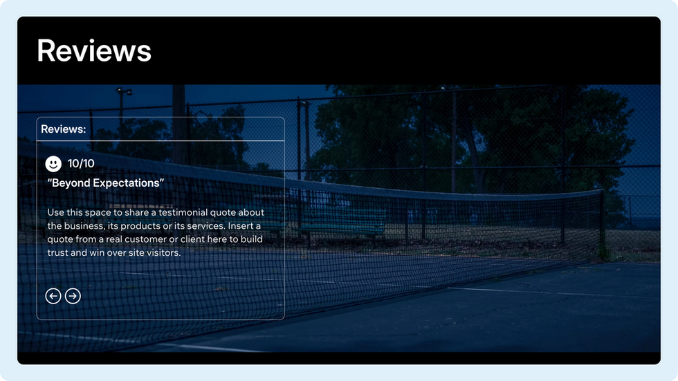 Tennis Club Template, wix studio template, Testimonial page