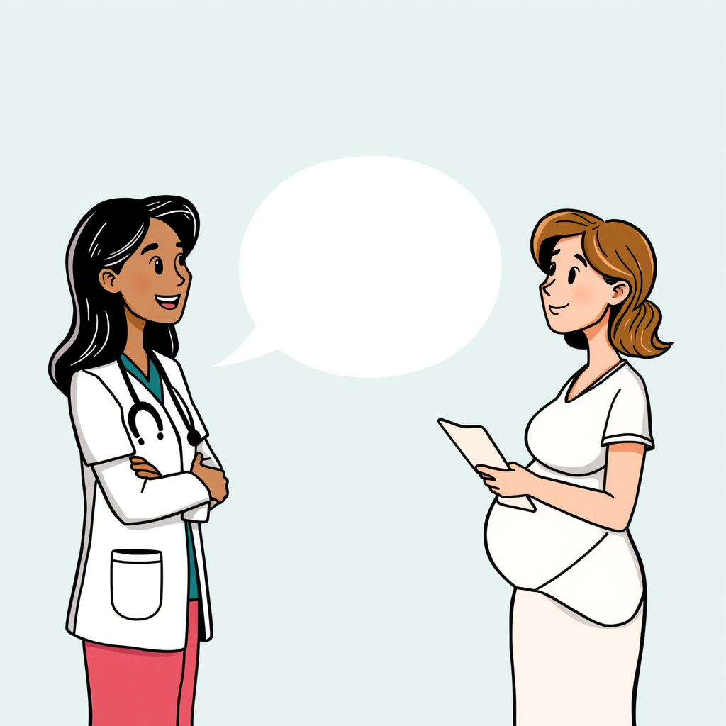 clinician talking to clinician information perinatal health cartoon image with no word bub