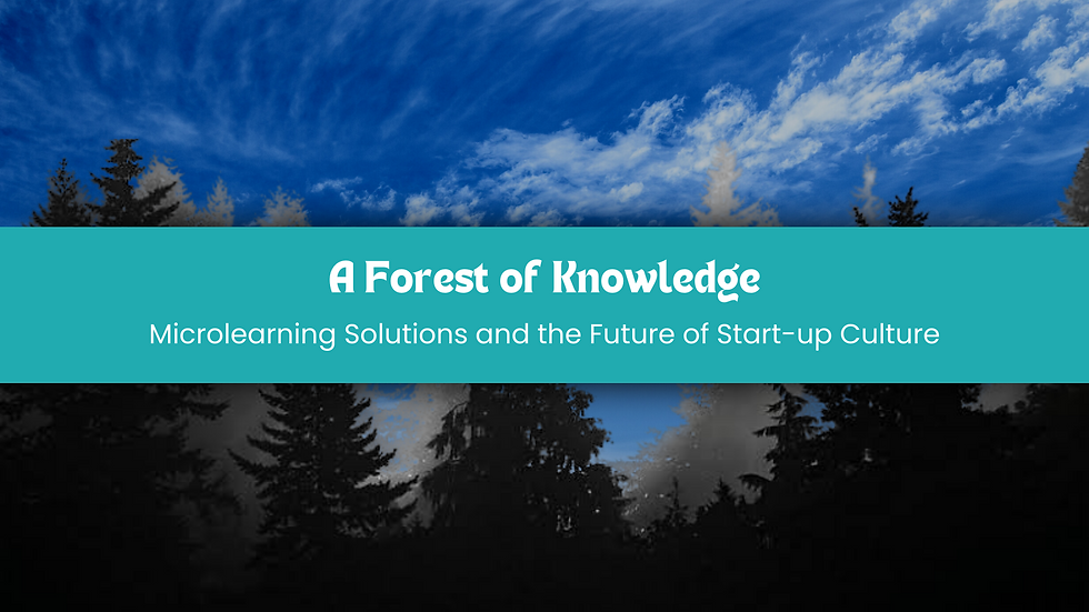 A lush forest with diverse trees with the text "A Forest of Knowledge: Microlearning Solutions and the Future of Start-up Culture."