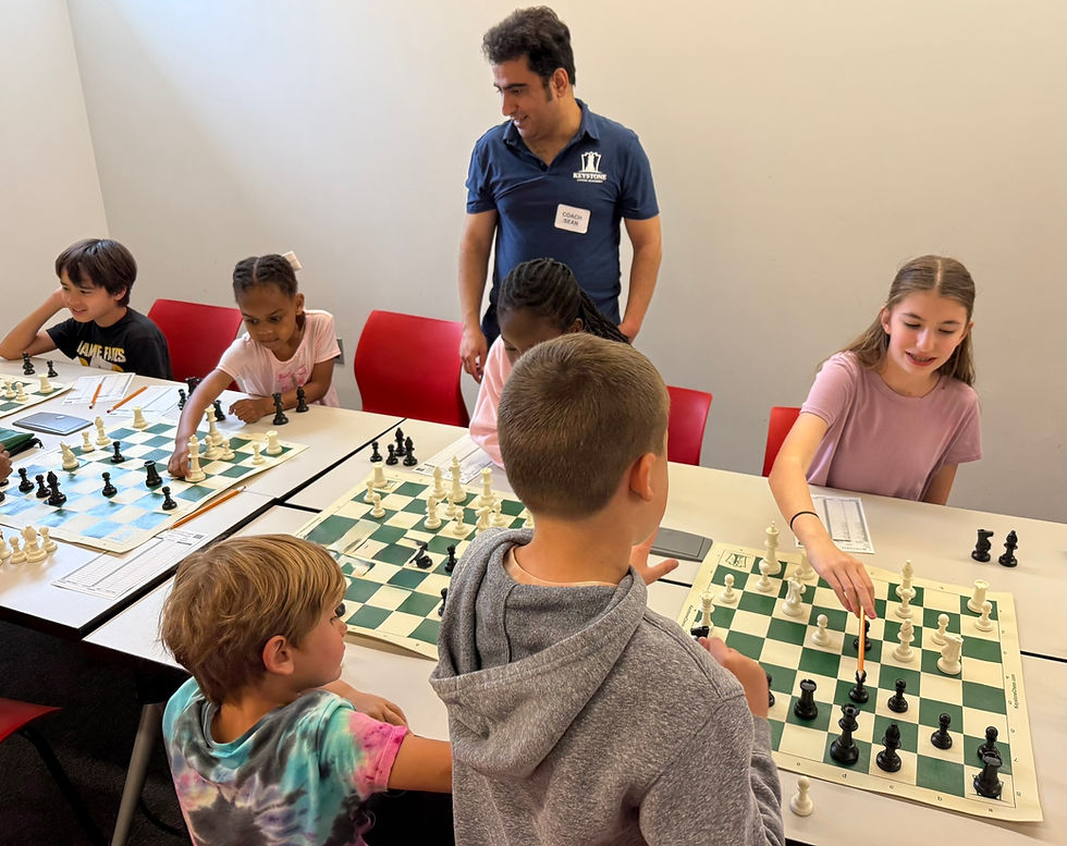 Keystone Chess Academy coach supervising chess games with students.