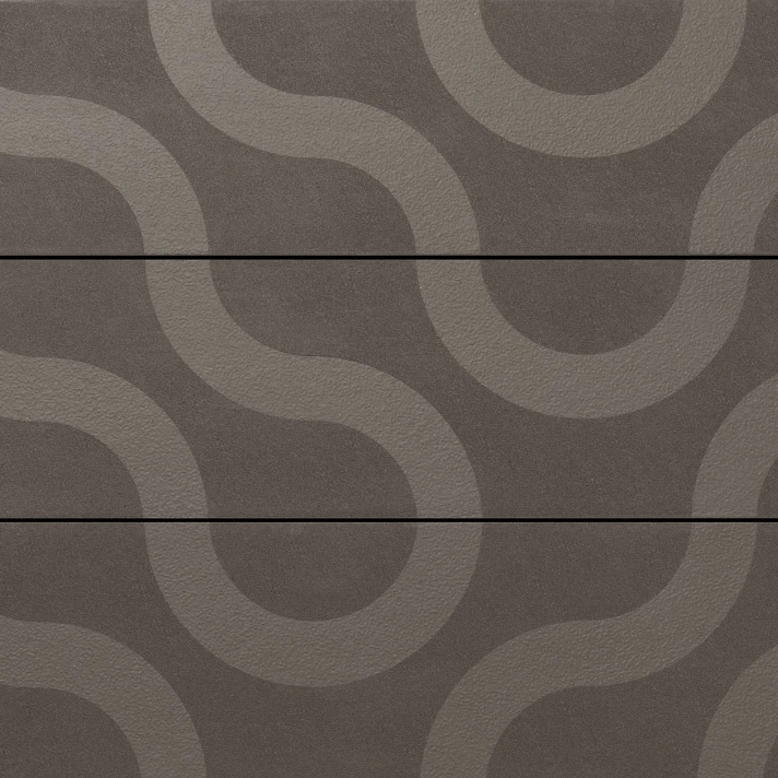 Détail du motif Contour Ebony Grey de Millboard, avec ondulations gris foncé sur fond anthracite.