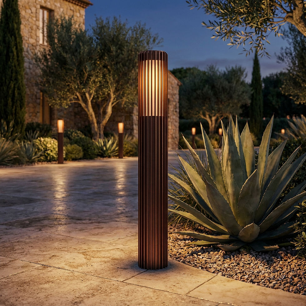 Borne extérieure ALUDRA 95 Nordlux installée le long d’une allée paysagère moderne au crépuscule