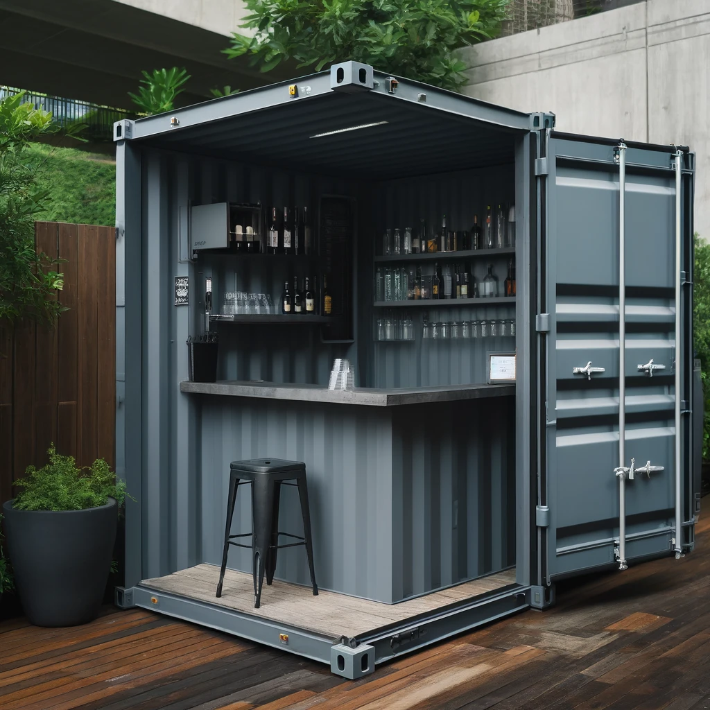 bar extérieur réalisé dans un container recyclé