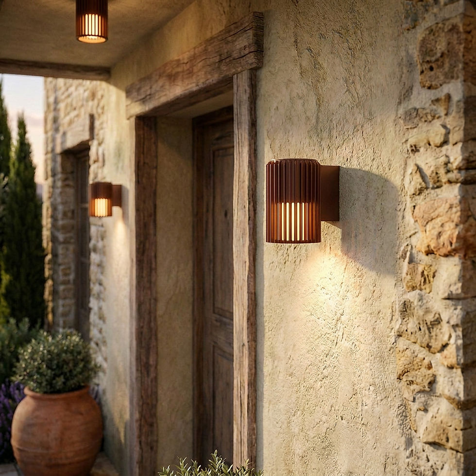 Applique murale ALUDRA Nordlux diffusant une lumière chaleureuse sur façade texturée