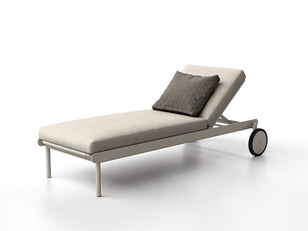 Bain de soleil TEMPO SKLD Studio en aluminium finition blanc lavé avec coussin et dossier inclinable