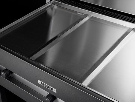 Détail du barbecue Fogher en acier inoxydable avec plaques de cuisson professionnelles