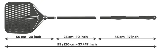 Schéma des dimensions du tisonnier Alfa Forni avec manche extensible