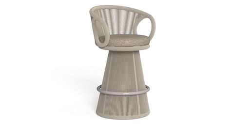 Tabouret haut pivotant KAREN en corde beige et coussin clair – Talenti