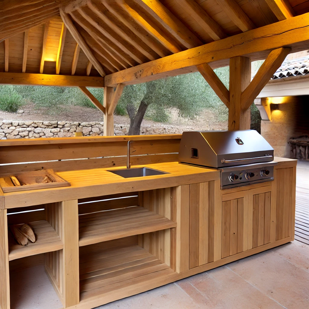 cuisine extérieure sur-mesure en bois conçue par WAHO