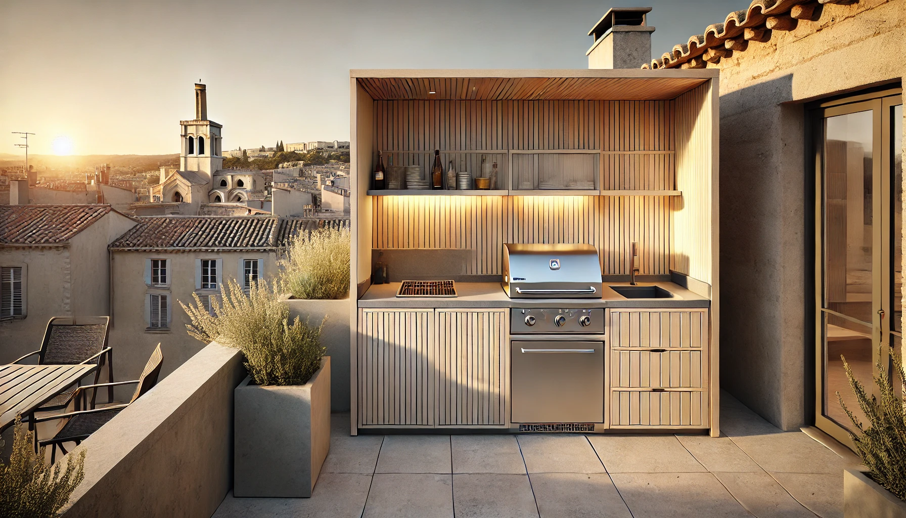 cuisine outdoor sur rooftop à Avignon