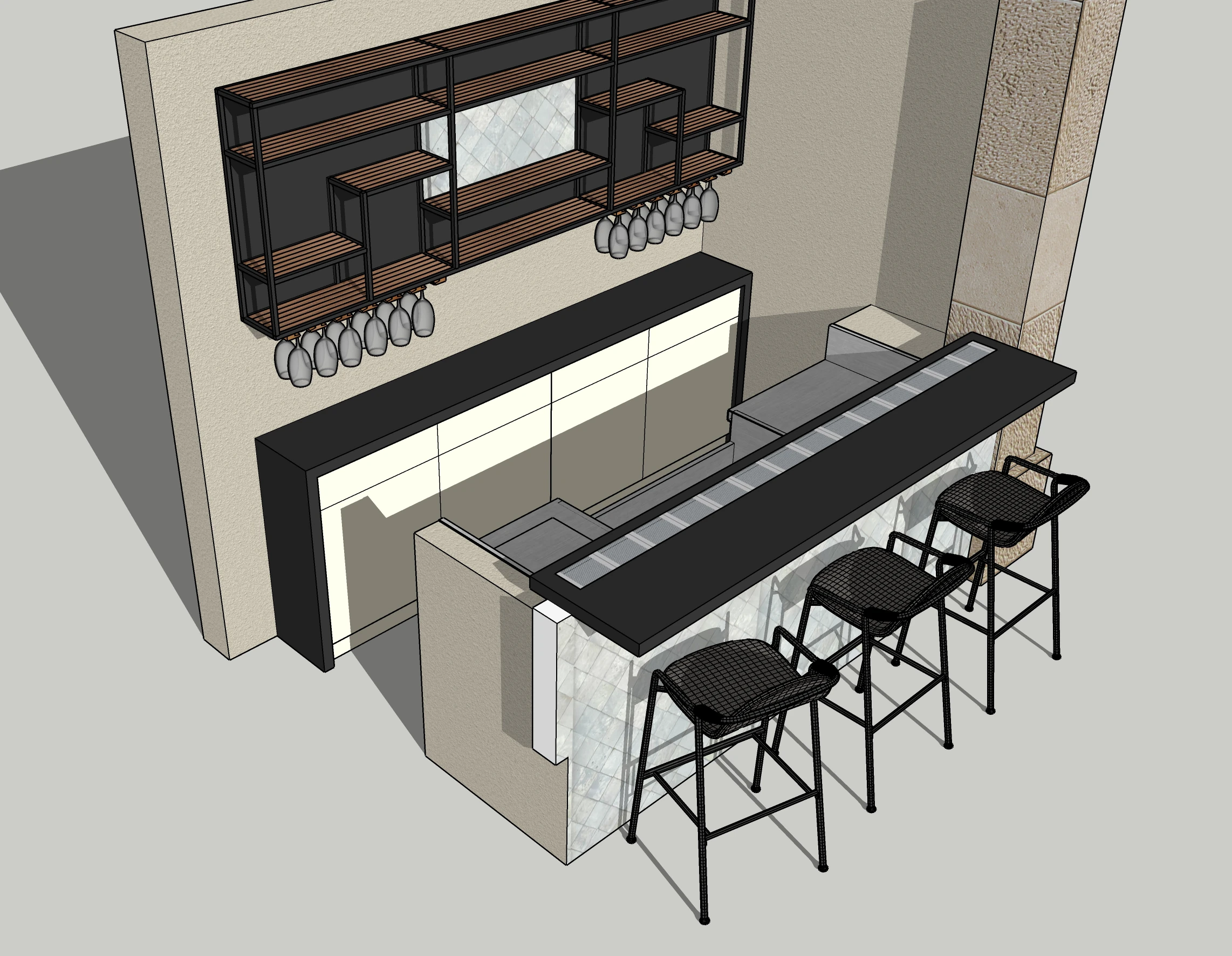 meubles pour arrière-bar et bar comptoir avec tabourets hauts