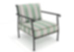 Fauteuil de jardin AMBOISE Maiori vue trois quarts avant avec structure en aluminium anthracite et coussins rayés