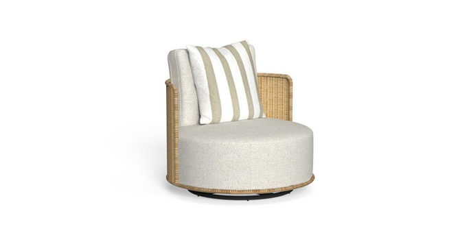 Fauteuil pivotant BOND Talenti coloris naturel avec coussin rayé sur fond blanc