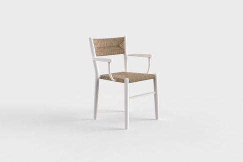 Fauteuil STIPA blanc Maiori Design avec accoudoirs et assise en corde tressée